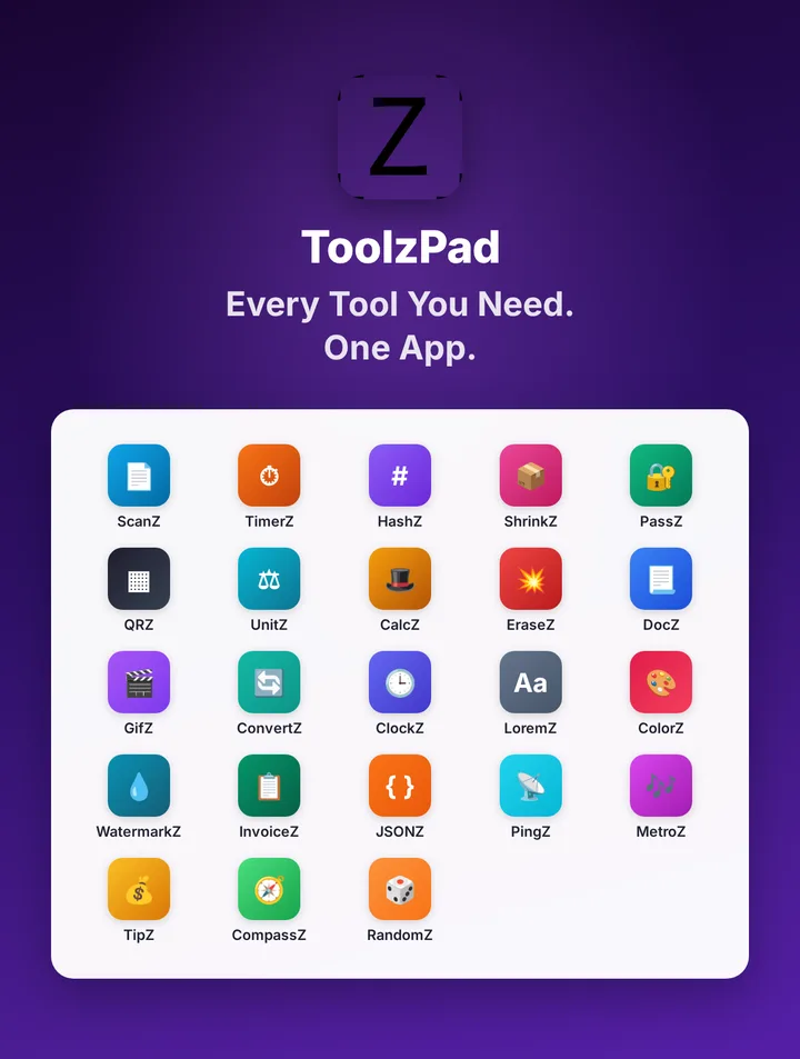 Ikon aplikasi ToolzPad dan 23 ikon tool